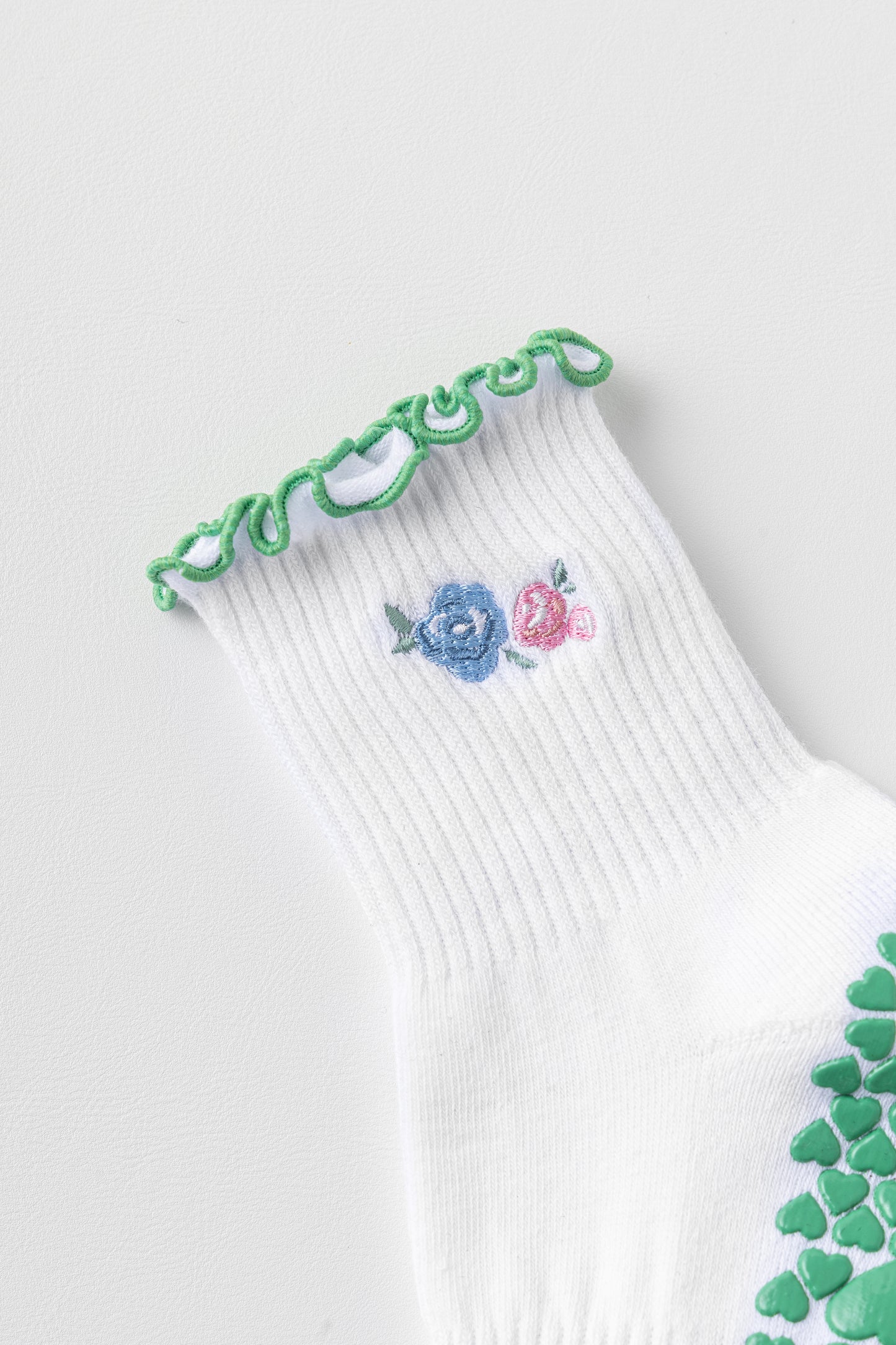 Spring Blooms Floral Embroidered Lettuce Edge Grip Socks