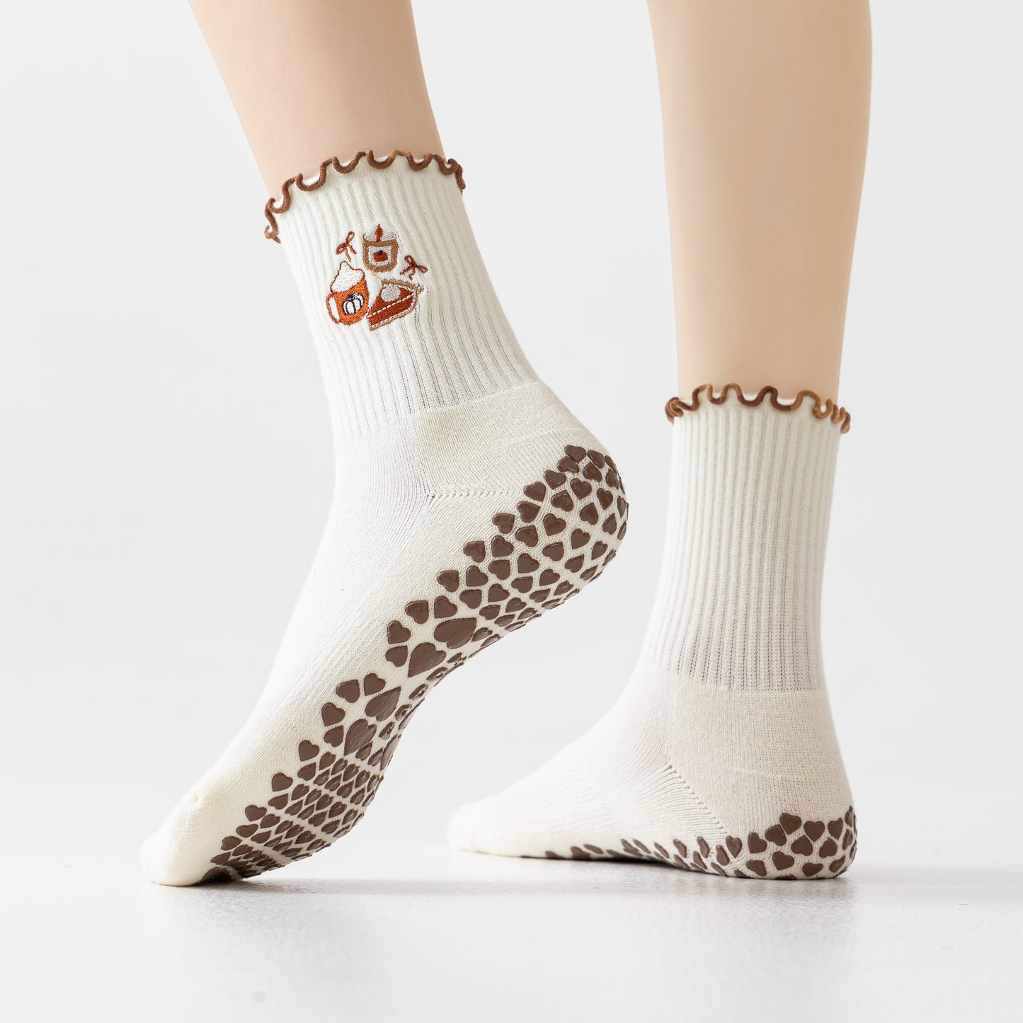 Pumpkin Spice Latte embroidered grip socks