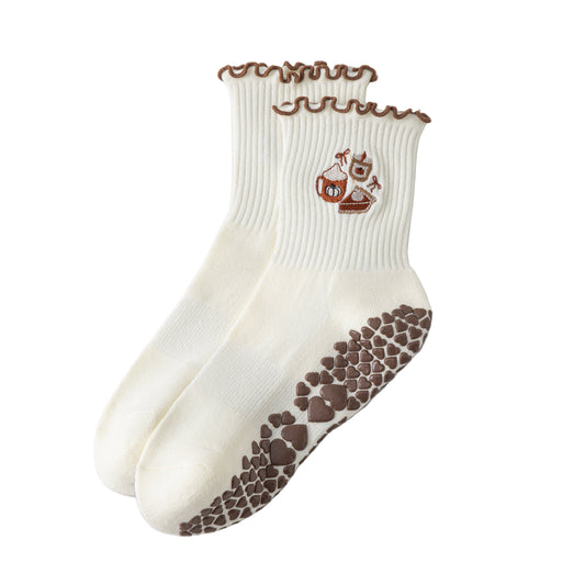 Pumpkin Spice Latte embroidered grip socks